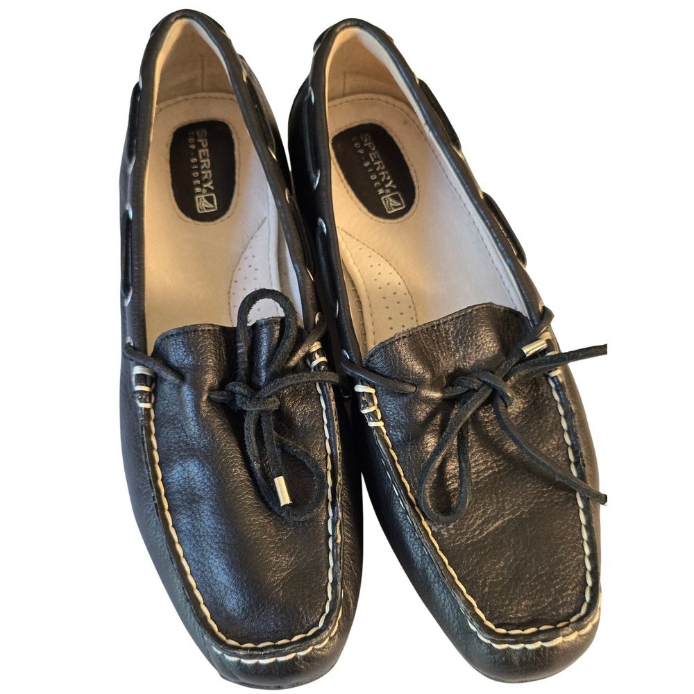 Sperry Top-Sider Womens Black Leather Driving Moccasins Loafers 8M Preppy